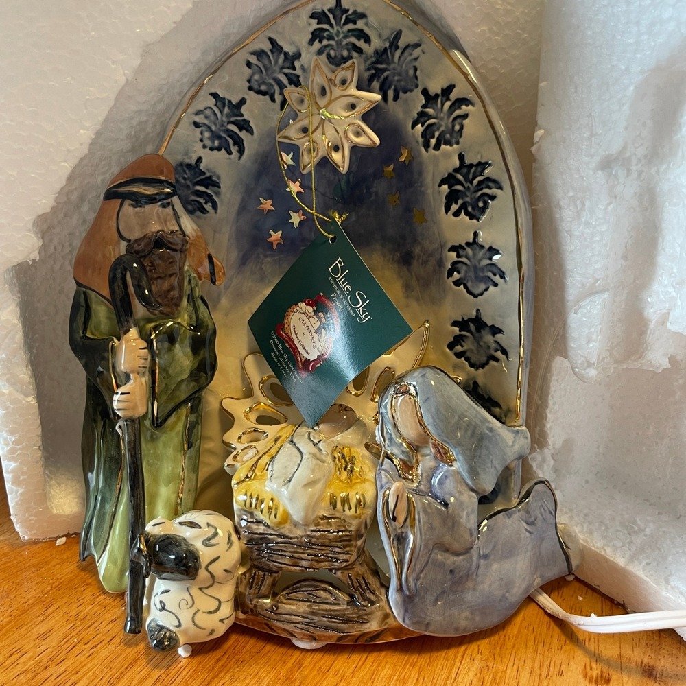 Blue Sky Clayworks by Heather Goldmic 2001 Traditional Nativity Hand Painted